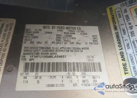 2008 Ford Expedition Limited из США, поврежденный, VIN 1FMFU19548LA54653